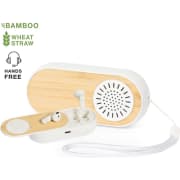 Altavoz y auriculares personalizados de bambú y caña de trigo 