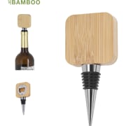 Tapón abridor publicitario de bambú y acero inoxidable práctico