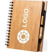 Libreta ecológica publicitaria de bambú y boli a juego 17x21,5 cm