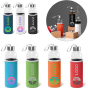 Botella de agua personalizada de vidrio con funda (520 ml)