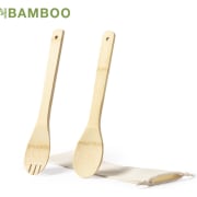Set para ensalada bambú personalizado con funda de algodón