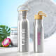 Botella inox. personalizada con tapón de bambú y cinta (600 ml)