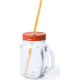 Vaso de cristal con tapa y pajita de plástico (500 ml) naranja