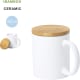 Taza de cerámica acabado mate y tapa de bambú personalizada (370 ml)
