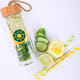 Bidón de cristal y tapón a rosca de bambú eco (430 ml) natural