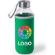 Botella de agua personalizada de cristal con funda (420 ml) verde