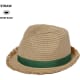 Sombrero en paja de papel con flecos y serigrafiado alrededor de cinta 