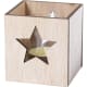 Vela aromática de cristal en caja de madera con troquelado navideño estrella
