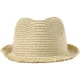 Sombrero en paja de papel con flecos y serigrafiado alrededor de cinta  natural