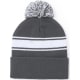Gorro con tira frontal de color blanco y pom pom bicolor gris
