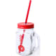Vaso de cristal con tapa y pajita de plástico (500 ml) rojo
