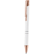 Bolígrafo pulsador de aluminio reciclado con acabados rose gold blanco