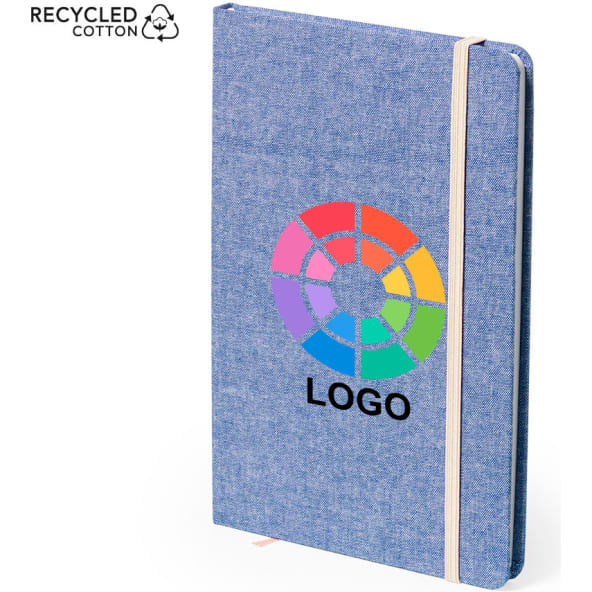 Bloc notas personalizado en algodón reciclado con elástico de sujeción 14 x 21 cm