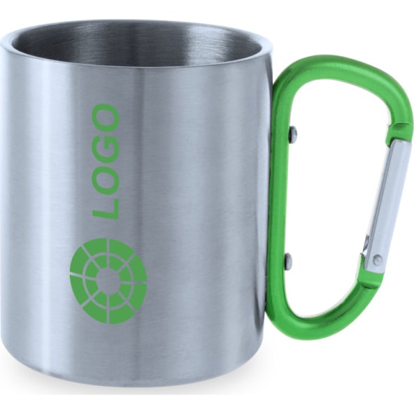 Taza de acero inox.y mosquetón personalizable por 1 cara (210 ml)