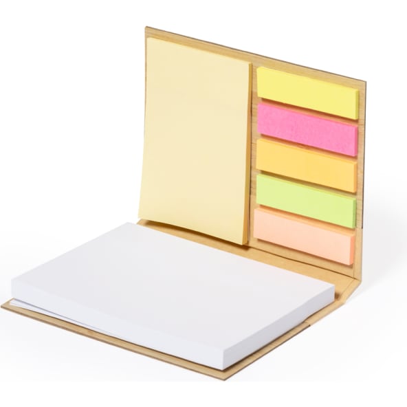 Bloc con notas con tapa en bambú y mininotas adhesivas