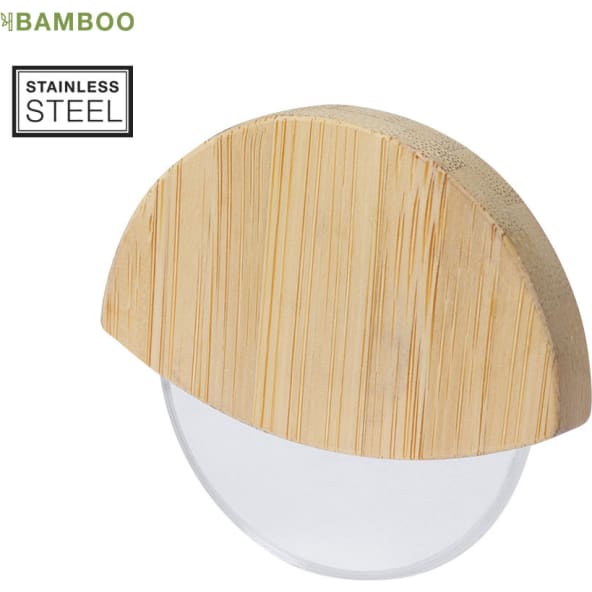 Cortapizzas personalizado de bambú y acero inox eco-friendly