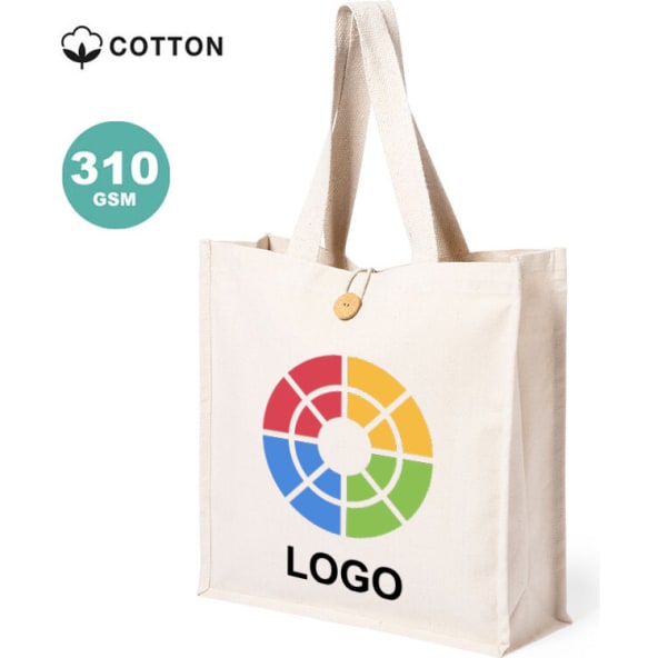 Bolsa personalizada de algodón 100% con cierre de botón 310g/m2
