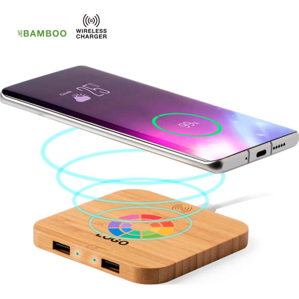 Cargador inalámbrico con carcasa en bambú