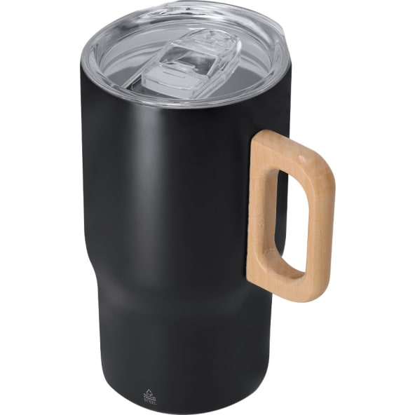 Taza térmica personalizada de acero reciclado con asa de madera (400 ml)