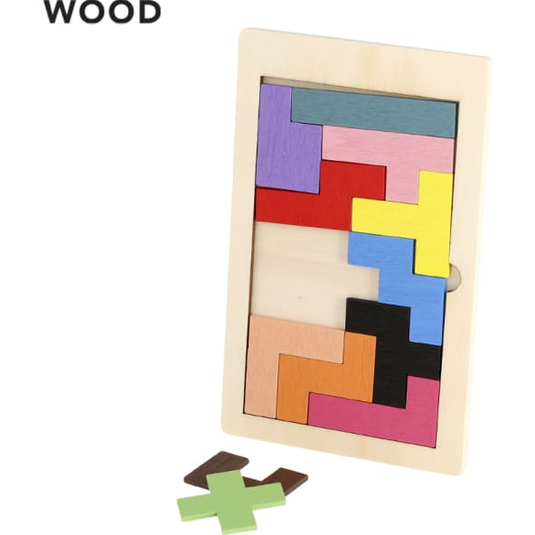 Puzzle publicitario de madera con 12 piezas de colores