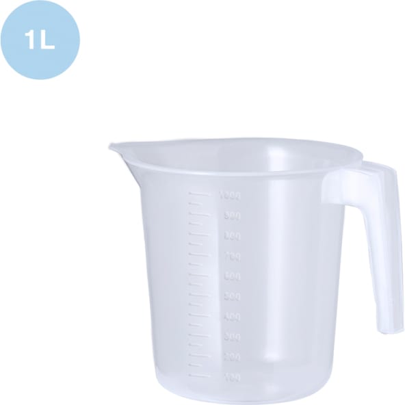 Jarra medidora publicitaria fabricada en PP transparente 1L