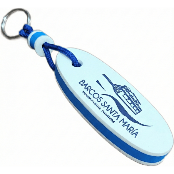Llavero náutico flotante ovalado en goma EVA personalizado con anillo