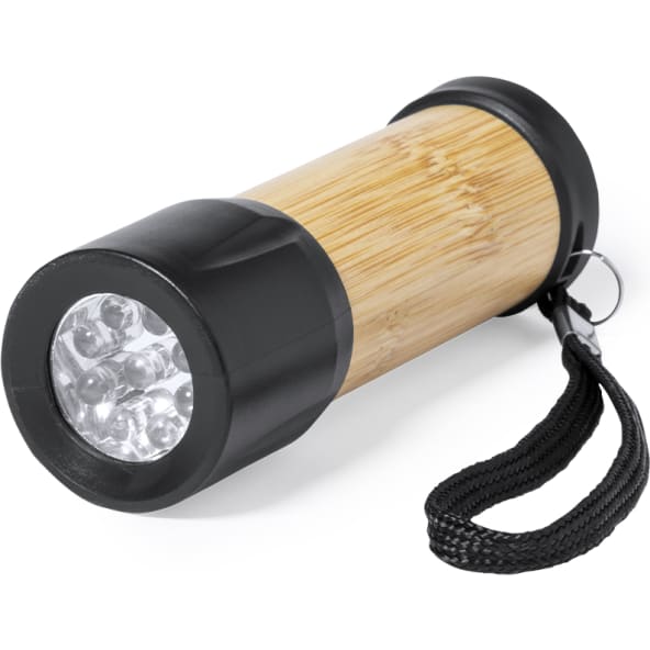 Linterna de bambú con detalles en ABS y 9 LEDs personalizada