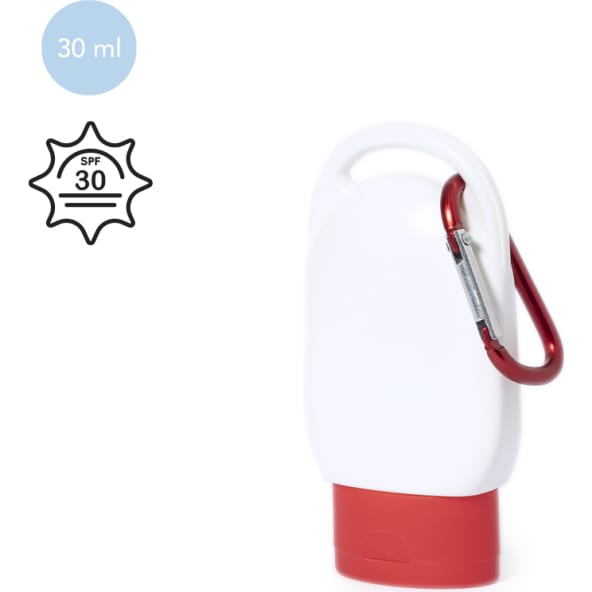 Protección solar personalizada crema spf30 30ml con mosquetón