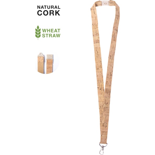 Lanyard personalizado 2 cm de ancho en corcho y cierre de seguridad
