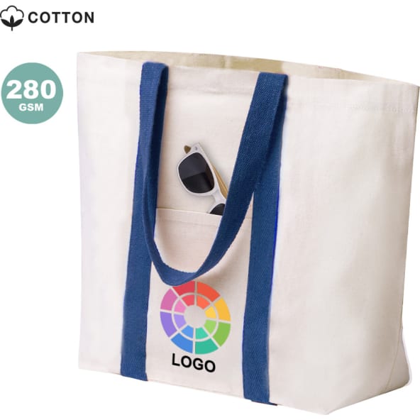 Bolsa de playa algodón 280g/m2 con asas largas y cierre botón