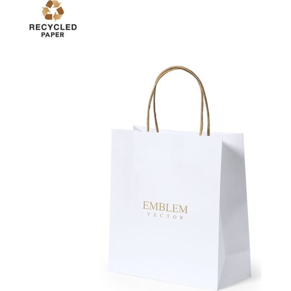 Bolsa personalizada de papel reciclado blanco 22x23x9 cm