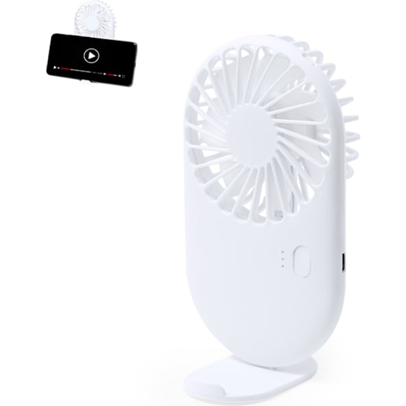 Ventilador 3 vel. con soporte para móvil y batería (300 mAh)