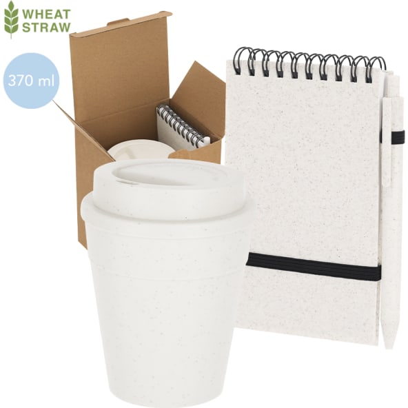 Set de vaso 370 ml con tapa y bloc de anillas y bolígrafo eco