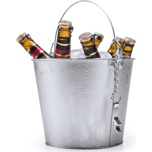 Cubo metálico personalizado con asa y abridor de alumunio con cadena (6 L)