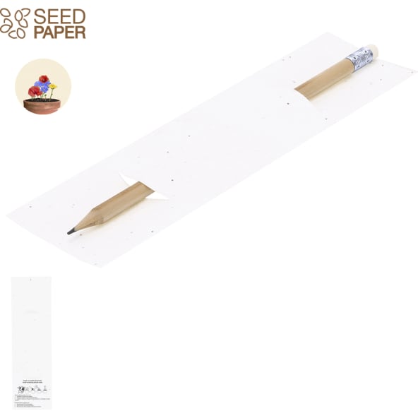 Lápiz con goma personalizado con funda de papel con semillas de petunia