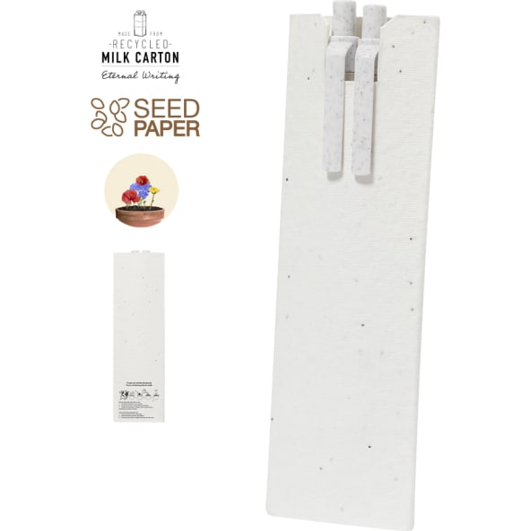 Set bolígrafo y lápiz eterno de cartón reciclado y funda de papel de semillas