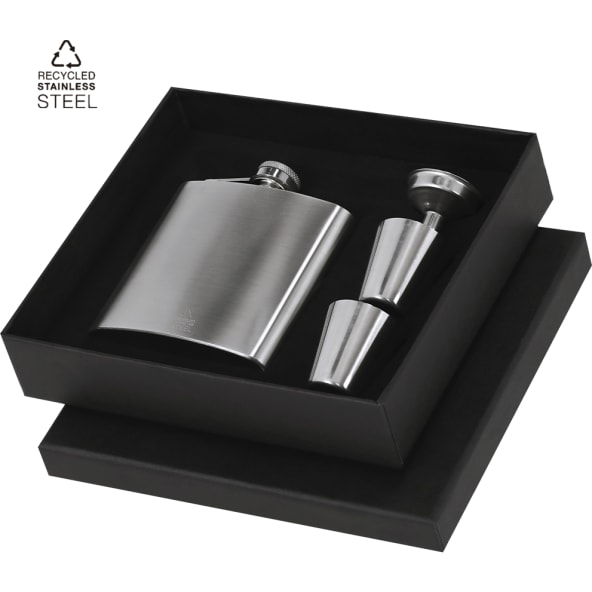Set petaca publicitario acero inox reciclado de 4 accesorios (175 ml)
