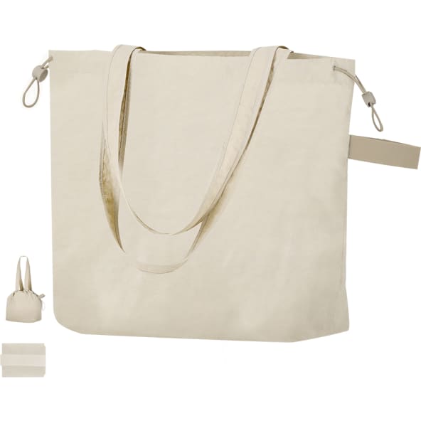 Bolsa plegable nylon con bolsillo interior y cierre cordón 135g/m2 48x33x17 cm