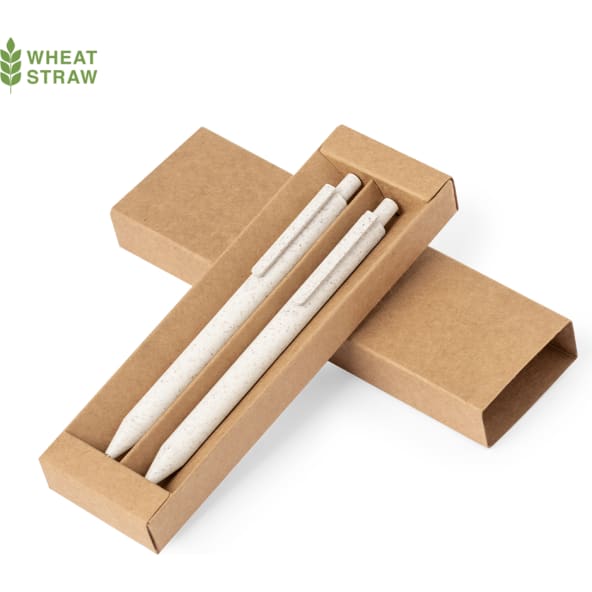 Set de bolígrafo y portaminas ecológico personalizado caña de trigo