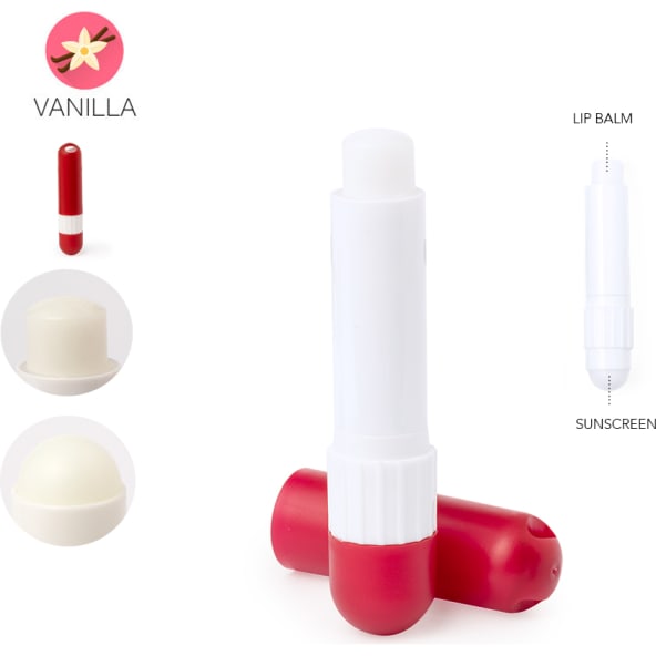 Protección solar y bálsamo labial publicitario aroma vainilla
