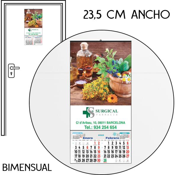 Calendario de pared 2026 bimensual (carátula papel - ancho: 23,5 cm)