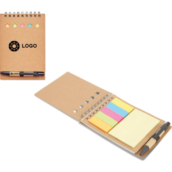 Libreta eco con notas adhesivas y bolígrafo 13 x 9 cm