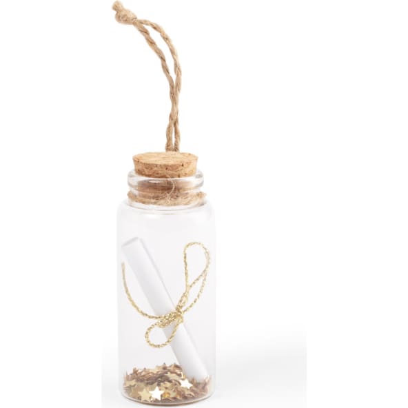 Bote deseo personalizado de cristal con tapón y lacito.