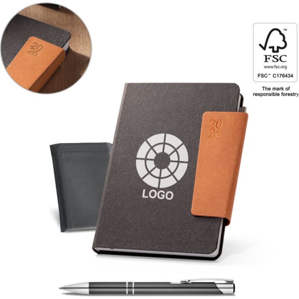 Agenda día página 2026 PU reciclado con cierre magnético 20,5x25 cm