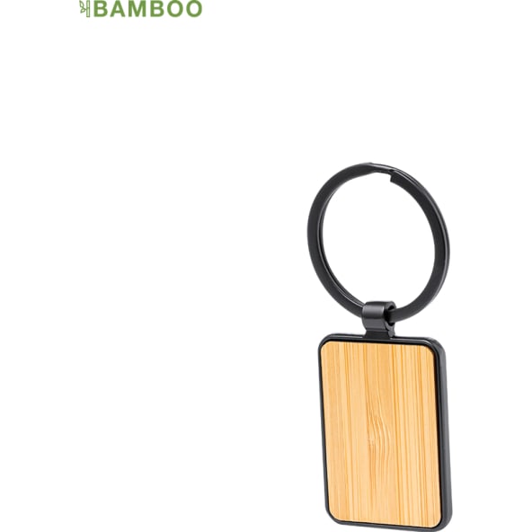 Llavero personalizado de metal pulido negro y bambú 