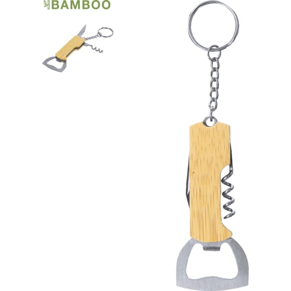 Llavero abridor de bambú y acero inox., personalizado