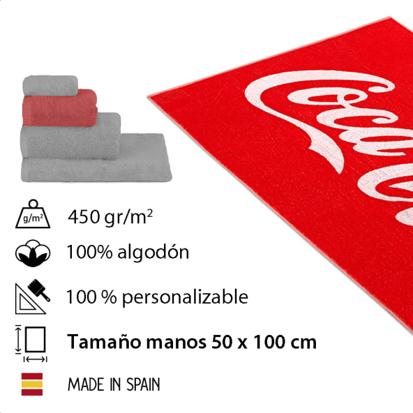 Toalla de mano personalizada 50 x 100 cm 100% algodón 450 gr/m2