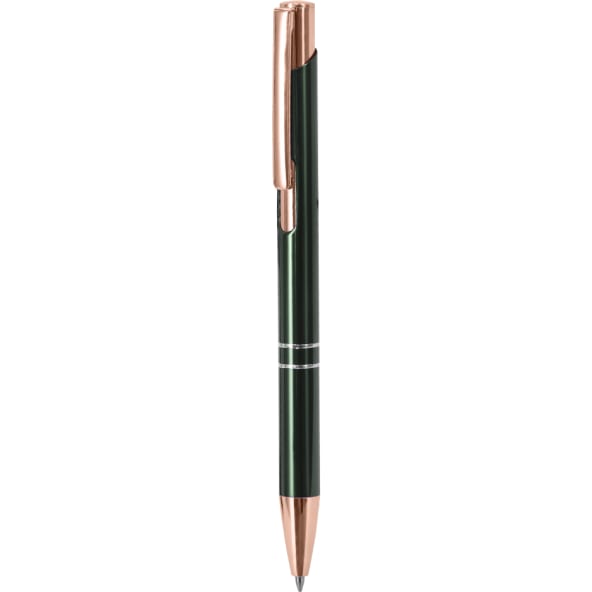 Bolígrafo pulsador de aluminio reciclado con acabados rose gold