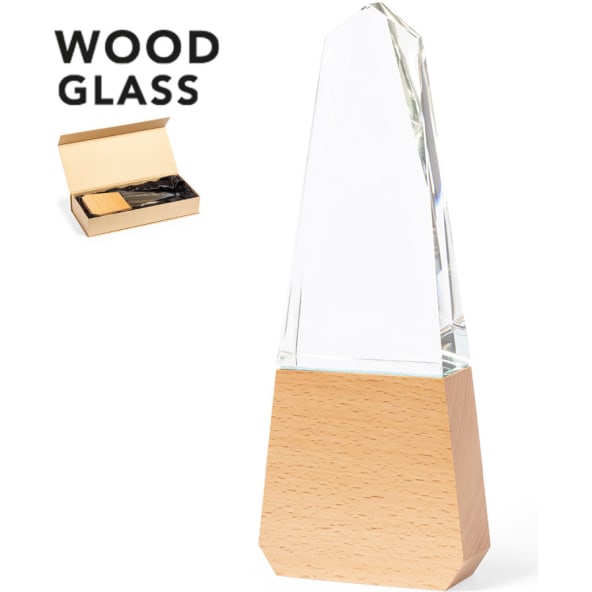 Placa conmemorativa de cristal grueso con base de madera natural personalizada