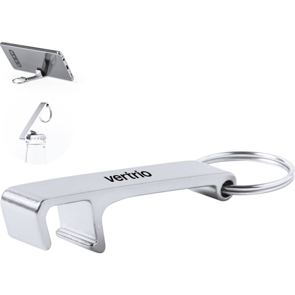 Llavero soporte para smartphone y abridor en aluminio mate